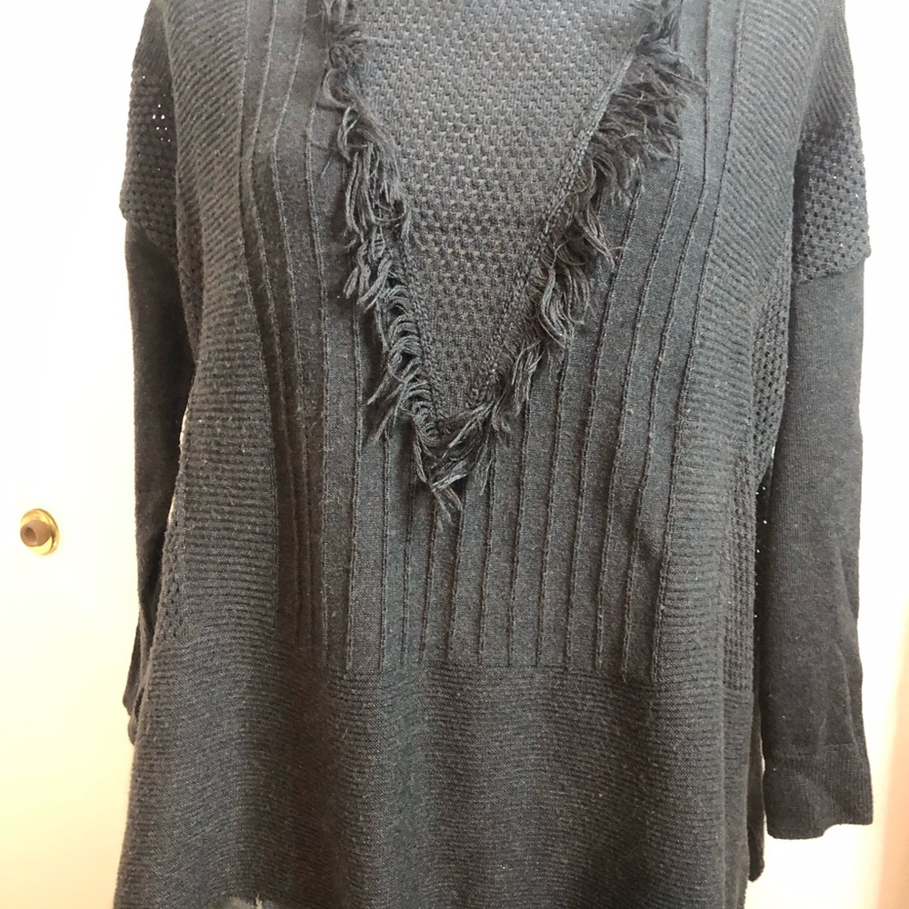 Wallflower Black Sweater with Textured Fringe